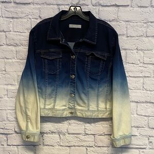 Chico's Platinum Ombre Blue and Cream Jean Jacket Size XXL
